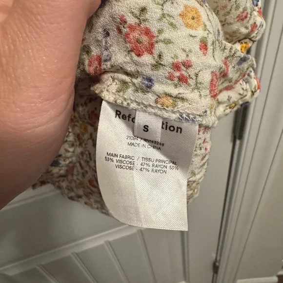 Reformation Cream Floral Mini Dress with Red, Blue & Yellow Flowers - Picture 3 of 4